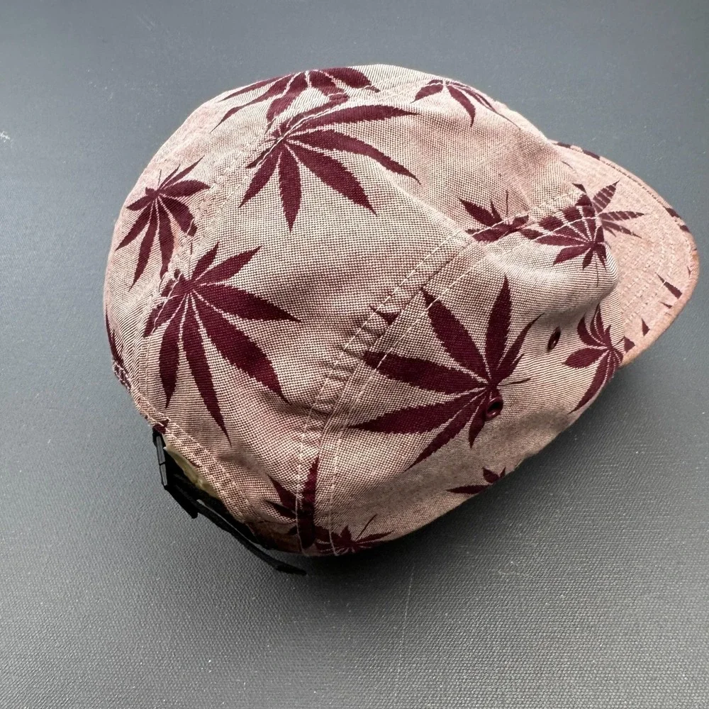 HUF 5 Panel Strapback Hat USA Leaf Print Maroon Pink Skate Streetwear Cap Y2K